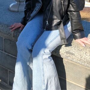 Vintage-Inspired Light Wash Flared Jeans with Side Slit